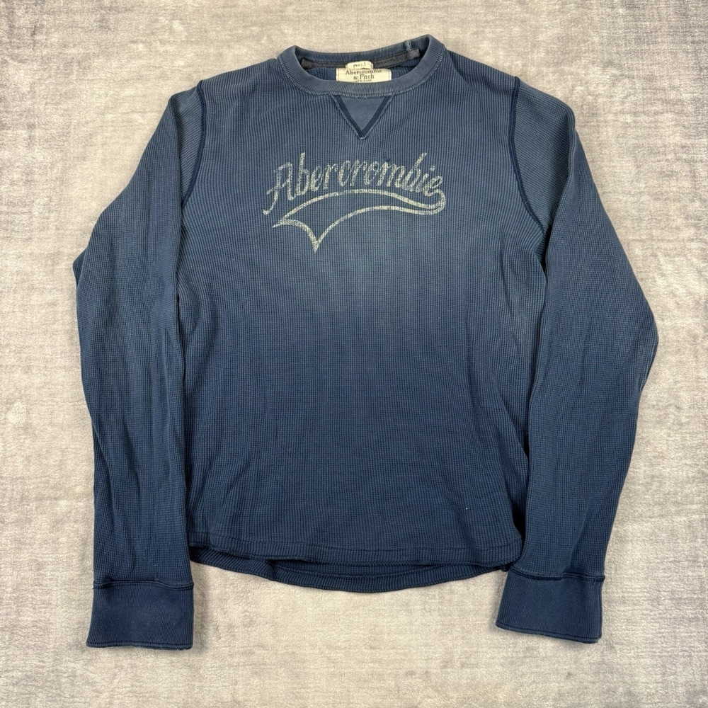 Abercrombie & Fitch Shirt Mens Large Blue Vtg Y2K  Muscle Waffle Knit Spell Out